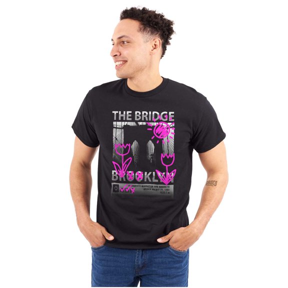 Brooklyn Bridge NY Flower Graffiti Men's Graphic T Shirt Tees Brisco Brands S