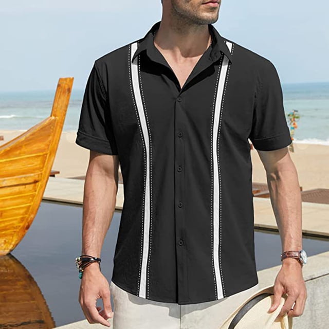 pstuiky camisetas de hombre, Camisa informal de manga corta con botones y cuello redondo a la moda para hombre ropa de hombre l