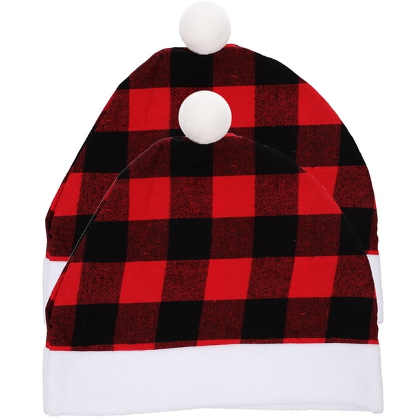 2 piezas Plaid Santa Santa Hat Cover Cover Vehicle de coche Decoración de interiores del vehículo del automóvil