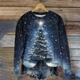 thumbnail image 2 of Plus Size Christmas Outfits Womens Xmas Tree Printed Sweatshirt Crewneck Long Sleeve Loose Tops Festive Clothes (3XL, Blue), 2 of 4