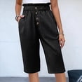 thumbnail image 4 of Pantalones Rectos de Pierna para Mujer, con Cintura Alta Elástica Fruncida, Pantalones Deportivos Casuales, Pantalones Cortos con Bolsillos, Color Negro, Talla S, 4 of 7