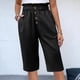 thumbnail image 4 of Pantalones Rectos de Pierna para Mujer, con Cintura Alta Elástica Fruncida, Pantalones Deportivos Casuales, Pantalones Cortos con Bolsillos, Negro M, 4 of 7