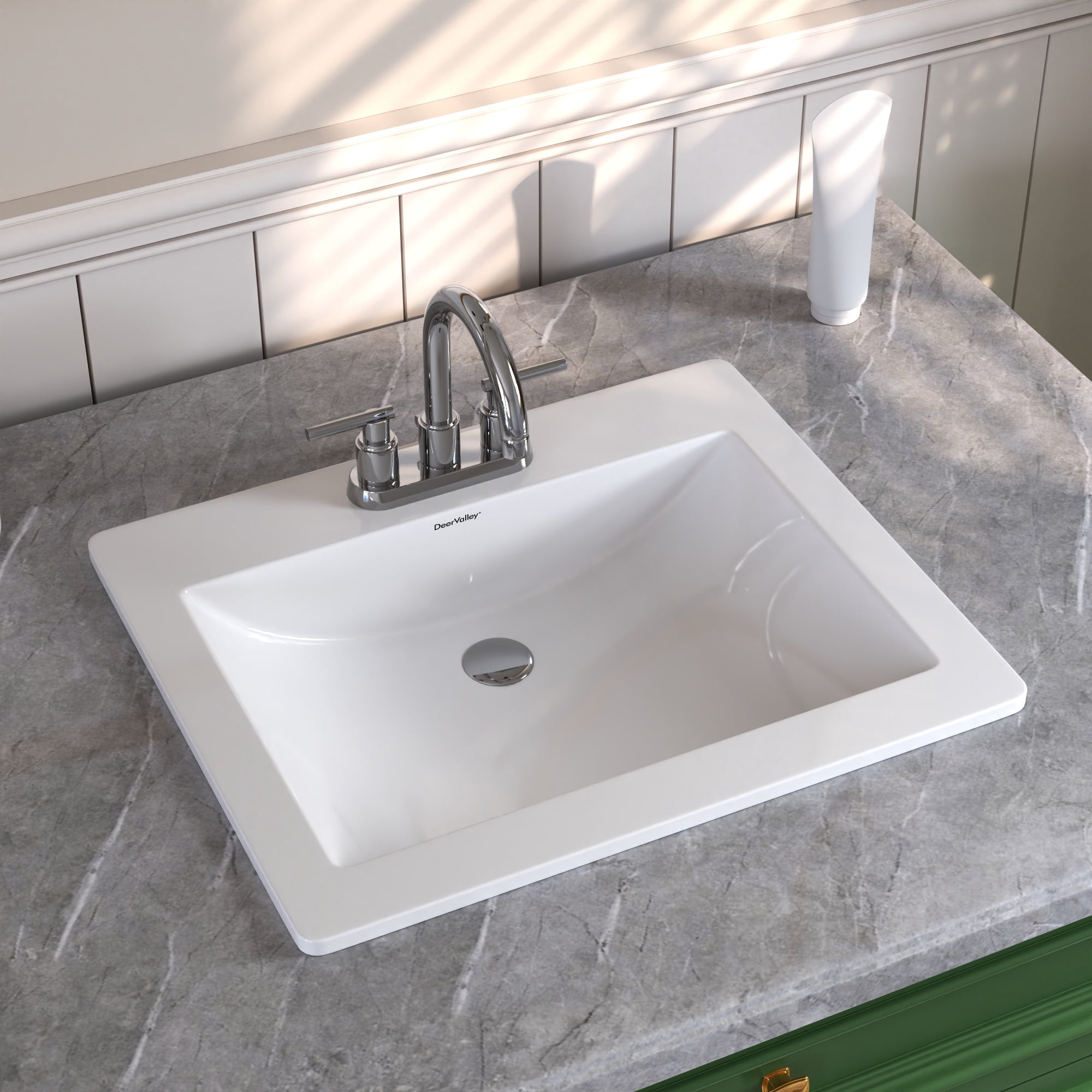 DeerValley DV-1DS0122 21" x 18" White Rectangle Vitreous China Drop In Bathroom Sink With Overflow