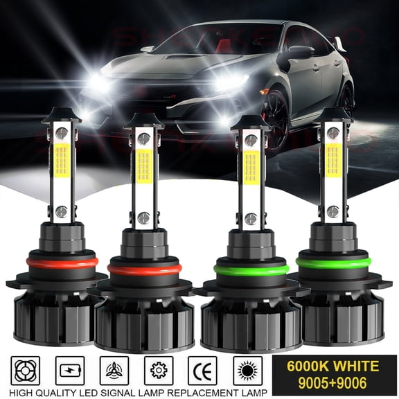 For Honda Odyssey 2005-2010 6000K LED Headlight High Low Beam Bulbs Combo 4X