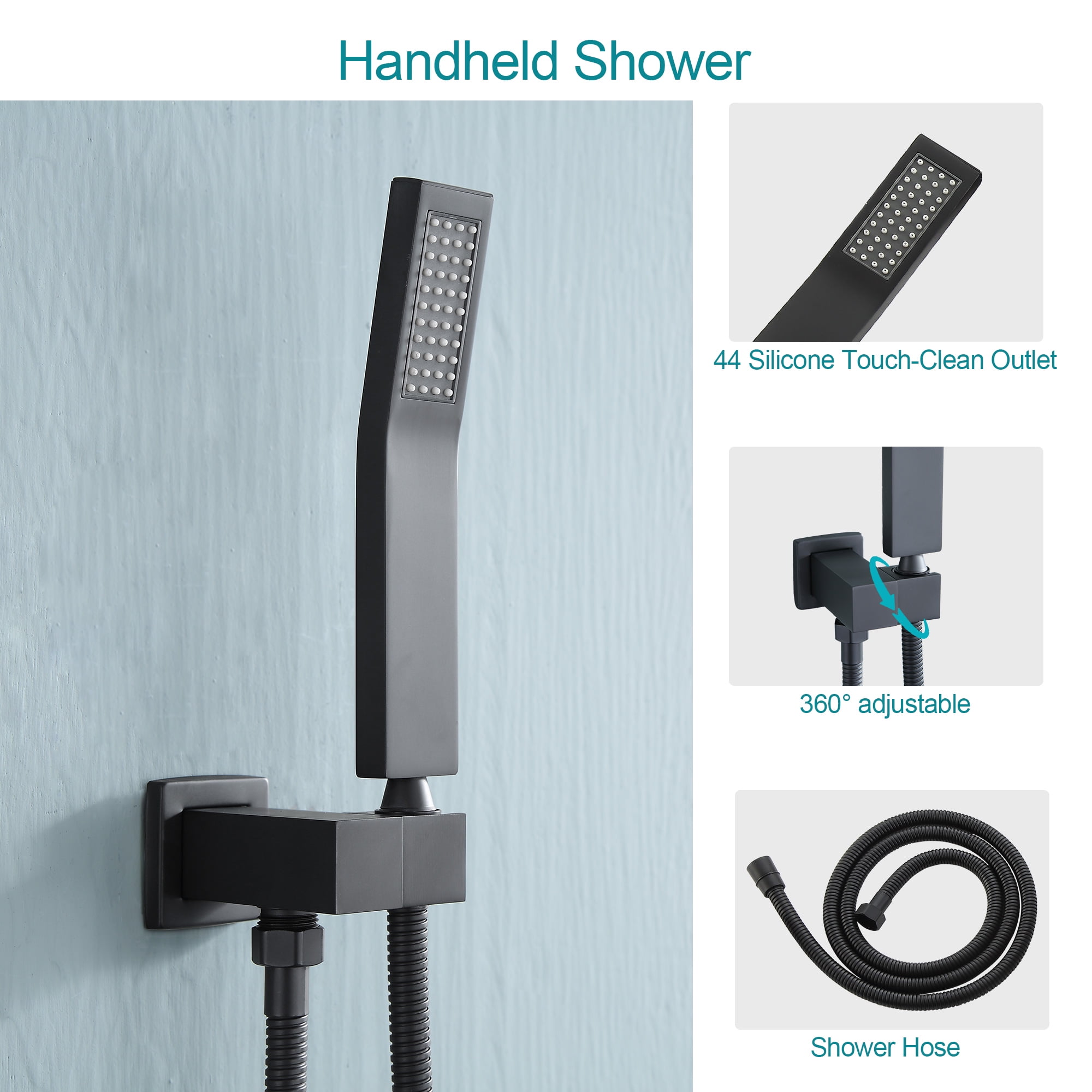 Logmey  10 inch Matte Black Double Head Rain Shower Rainfall Shower Head Wall Mounted Shower Heads with Handheld Spray Combo Shower Fixtures