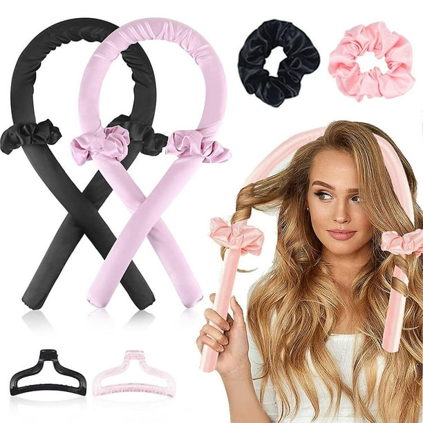 Paquete de 2 rizadores de pelo sin calor, diadema para rizos sin calor, cinta para rizar sin calor, cinta para rizar sin calor con pinzas para el cabello y coletero, rizo para dormir