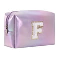 thumbnail image 1 of Large Capacity Embroidered Alphabet Makeup Bag (Purple): Spacious, Elegant Embroidery, Portable, High-Quality, Organized, 1 of 6