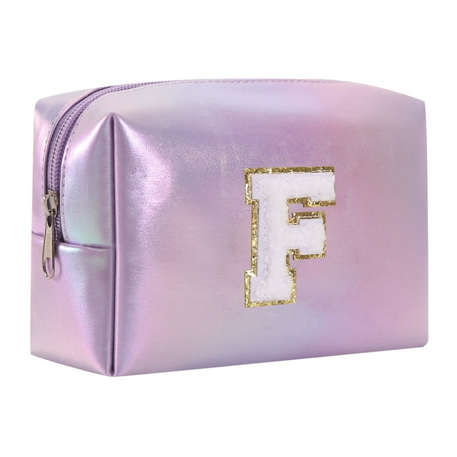 Large Capacity Embroidered Alphabet Makeup Bag (Purple): Spacious, Elegant Embroidery, Portable, High-Quality, Organized