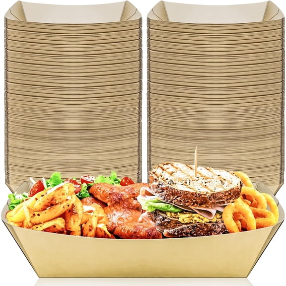 100 Pack 5LB Extra Large Paper Food Boats Trays Disposable Paper Boat, Heavy Duty Kraft Food Serving Tray Boat Basket for Snack Popcorn Sandwich Burger Taco BBQ Dessert Fries Nacho