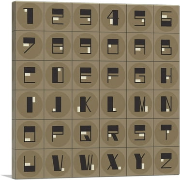 ARTCANVAS Beige Black Mid Century Modern Full Alphabet Square Canvas Art Print - Size: 18" x 18" (0.75" Deep)
