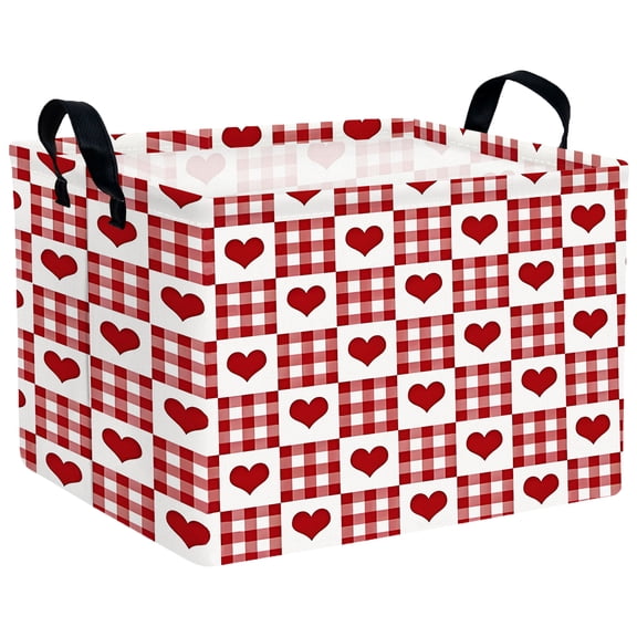 MYFLOCY Large Valentine Basket Empty Heart Basket for Gifts Collapsible Kids Storage Bins Decor(Grid Love)