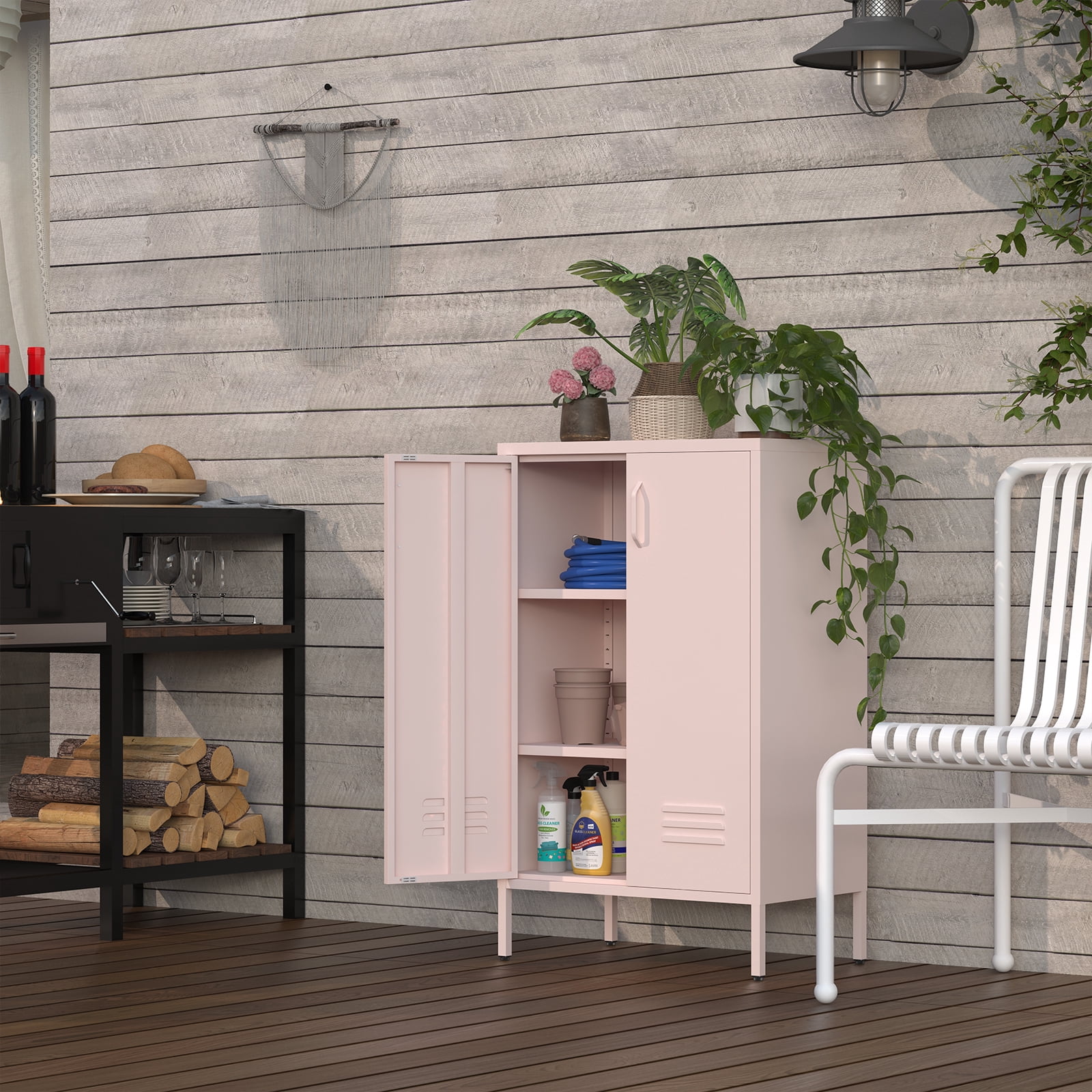 Marcree Metal Storage Cabinet, 2 Doors Accent Cabinet, Sideboard Cabinet with Adjustable Shelves, Morden Locker Cabinets with Feet for Living Room, Kitchen Pantry, Office, Pink
