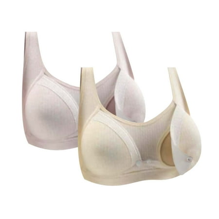 Gnurob 2 Pack Nursing Bra Womens Maternity Breastfeeding Bras Seamless No Underwire Bralette Soft Cotton Bandeau for Mothers Clearance Deals 02-Khaki XX-Large