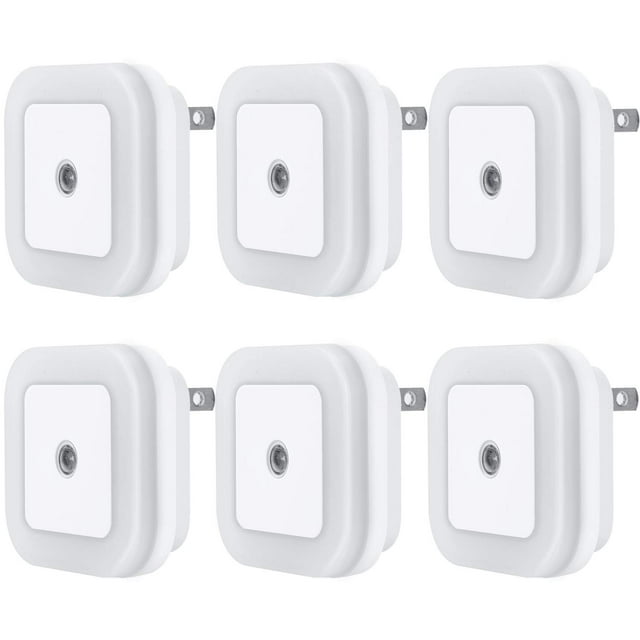 Lámpara de luz nocturna LED con sensor inteligente de anochecer a amanecer, luz blanca diurna, enchufe de 0,5 W, paquete de 6