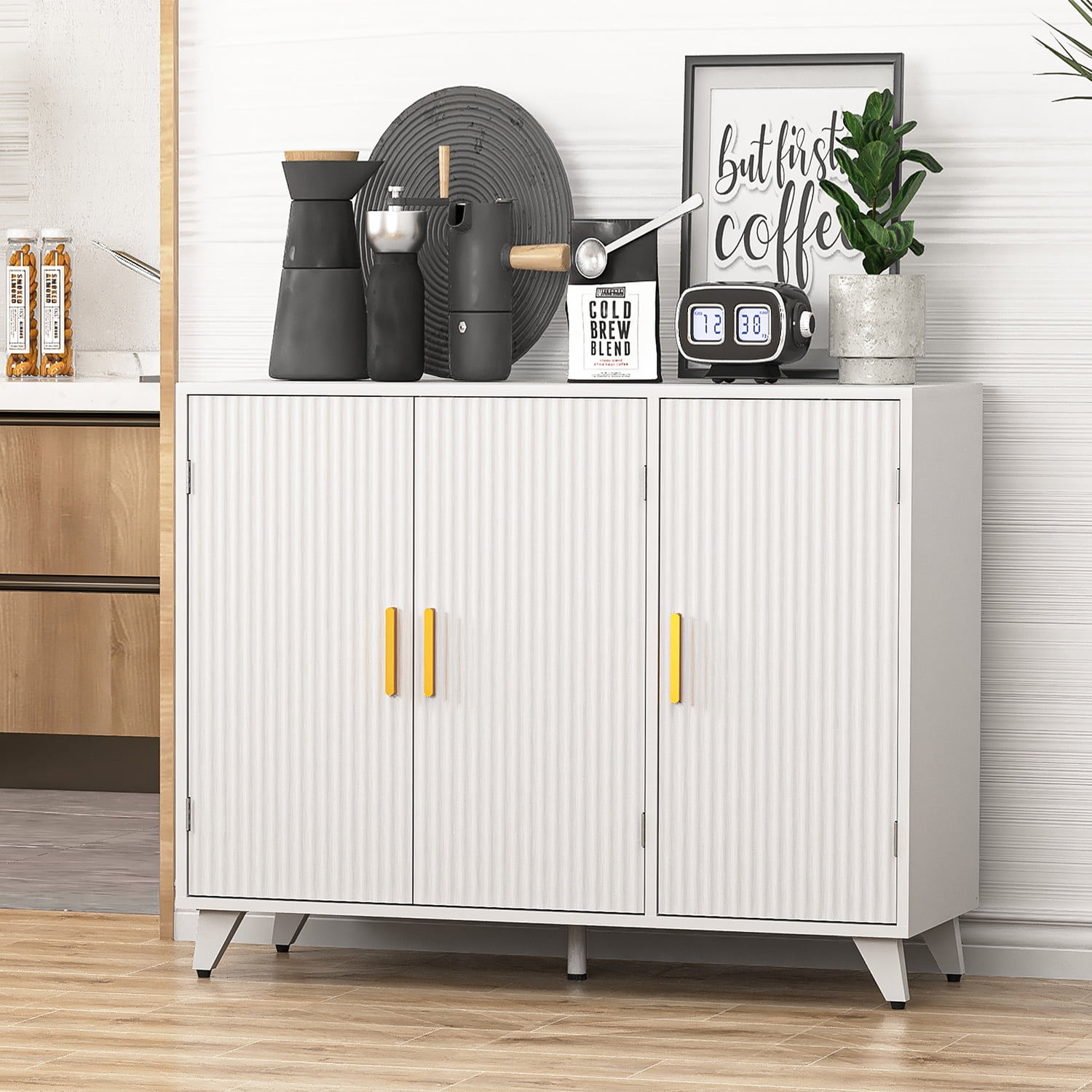 Spaco High-Quality MDF Accent Cabinet, Groove Texture, Solid & Durable, Ideal for Dining Room, Kitchen Spaco High-Quality MDF Accent Cabinet, Groove Texture, Solid & Durable, Ideal for Dining Room, Kitchen