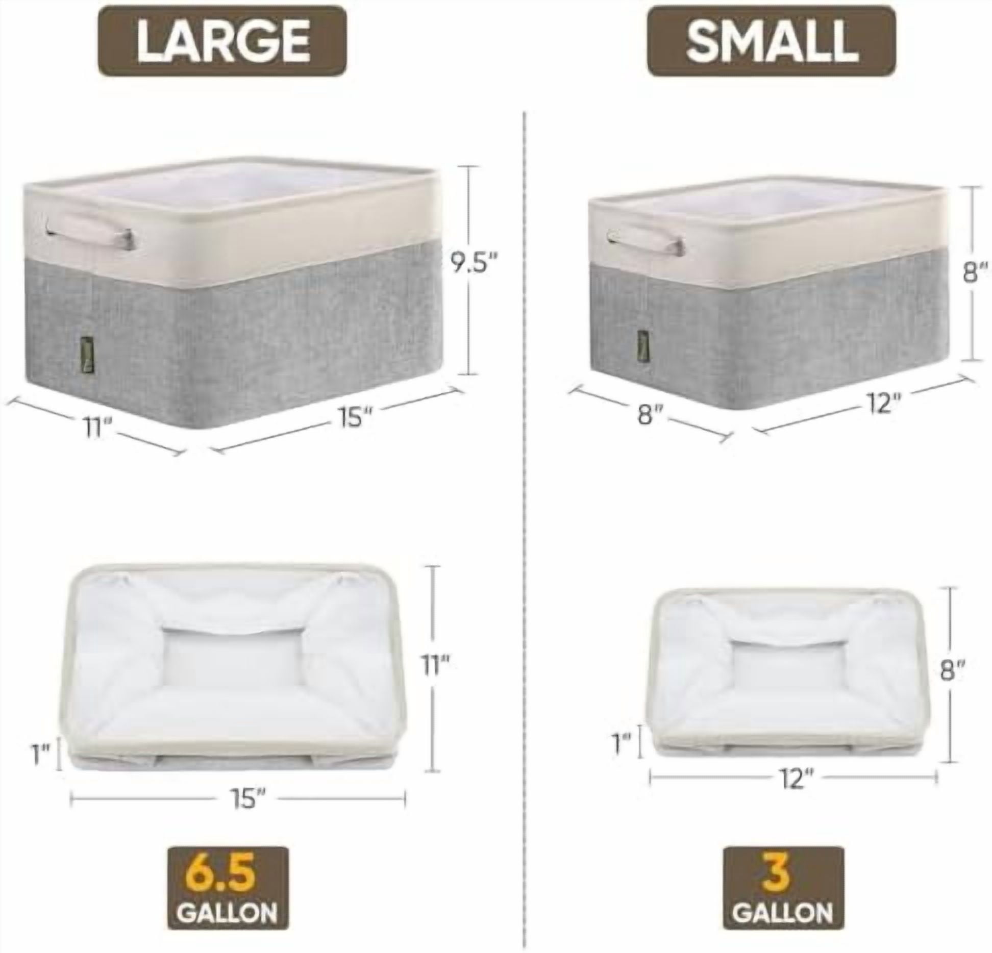 2 Pack Fabric Storage Bins for Shelves, Linen Storage Baskets for Organizing, Decorative Closet Bins for Clothes, Home (Grey, 12"x8"x8")