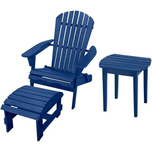 W Unlimited SW1912NV-CHOTET Adirondack Chair Bristro Set with Ottoman, Navy Blue