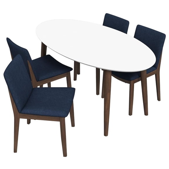 Pemberly Row 5-Piece Mid-Century Solid Wood Oval Dining Set in Blue