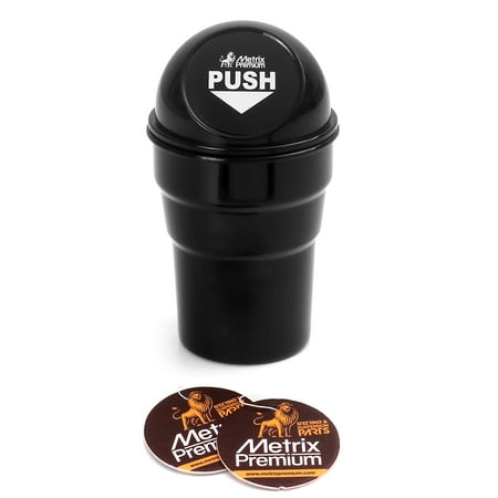 Metrix Premium Trash Cup Holder Small Mini Garbage Can for Car, Home & Office , Black + Set of 2 Hanging Air Freshener