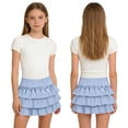 thumbnail image 4 of FRSASU Girls Ruffle Layered Summer Mini Skirt, Elastic High Waisted Casual Stretch A-Line Skirts for 3-13 Years Blue, 4 of 9