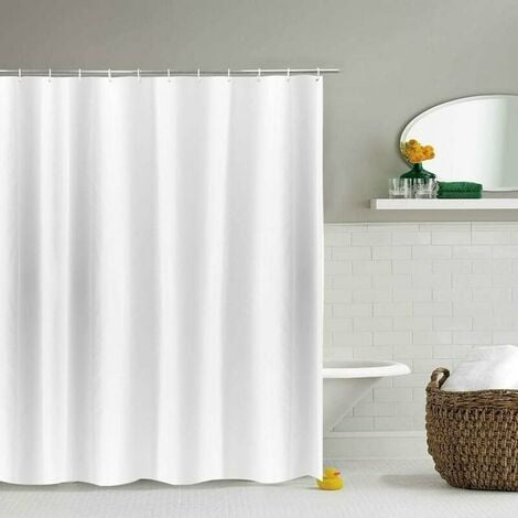 CORTINA DE BAÑO EXTRA LARGA altura blanca para el baño, cortina de baño ancha en poliéster antimoho, impermeable para la bañera, ancho 180 x alto 220cm |MOON