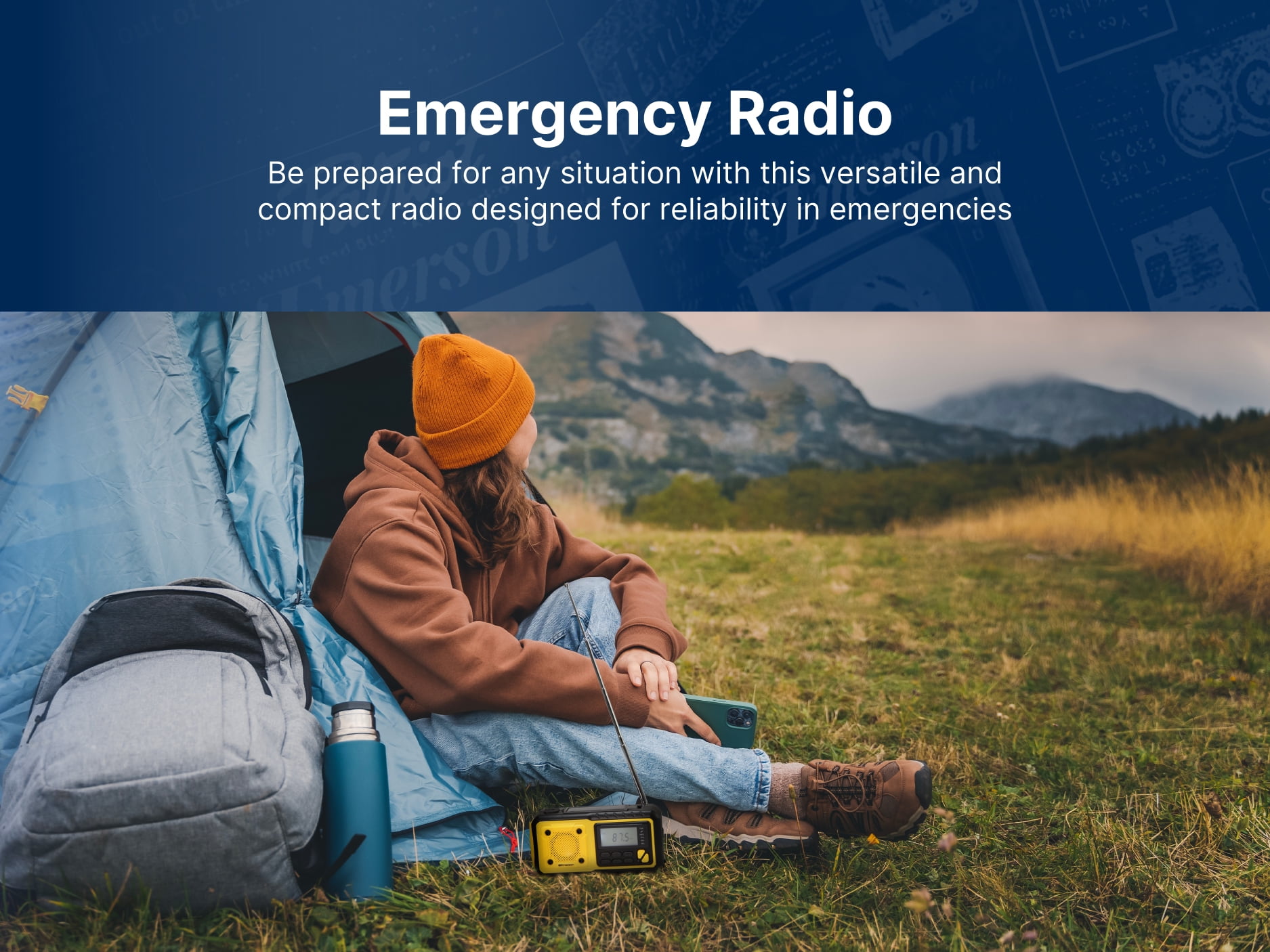 Emerson ER-7051 Emergency AM/FM Radio with Weather Band, Power Bank, and LED Emergency Light, Yellow