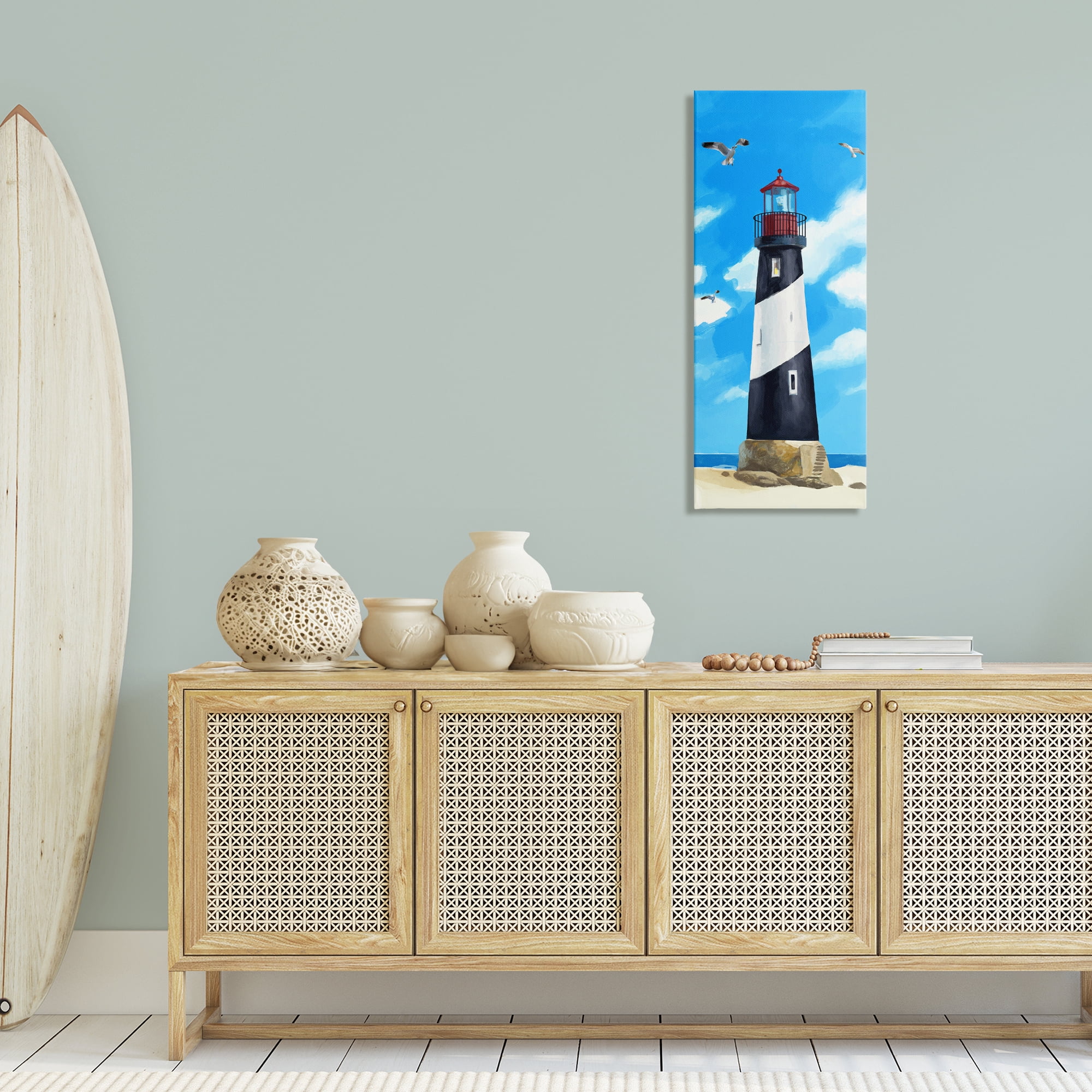Stupell Industries Lighthouse on Beach Coastal Painting Gallery Wrapped Canvas Art Print Wall Art, 17 x 40