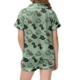 thumbnail image 4 of Girls Summer Outfits Summer 2 Piece Set Floral Print Collar Top Shorts Elastic Waist Playwear Girl Clothes Dark Green 120(4 Years-5 Years), 4 of 4