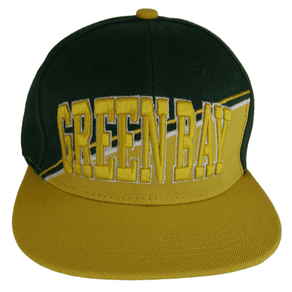 Green Bay City Name Diagonal Split Color Font Snapback Baseball Cap (Green/Gold)