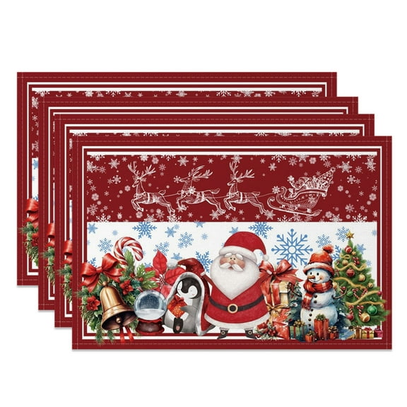 SUNOLIFE Christmas Placemats Set of 4,Santa Claus Snowman Table Place Mats 12x18 inch