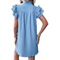 thumbnail image 3 of Women's Short Sleeve Tiered Mini Neck Sun Sundress Dress for Casual Beach Light Blue S, 3 of 7