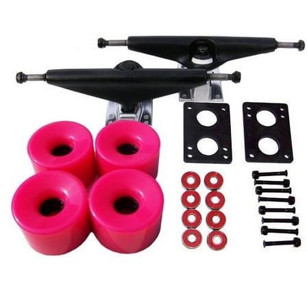 LONGBOARD Skateboard 6.0 BLACK TRUCKS 76mm PINK WHEELS