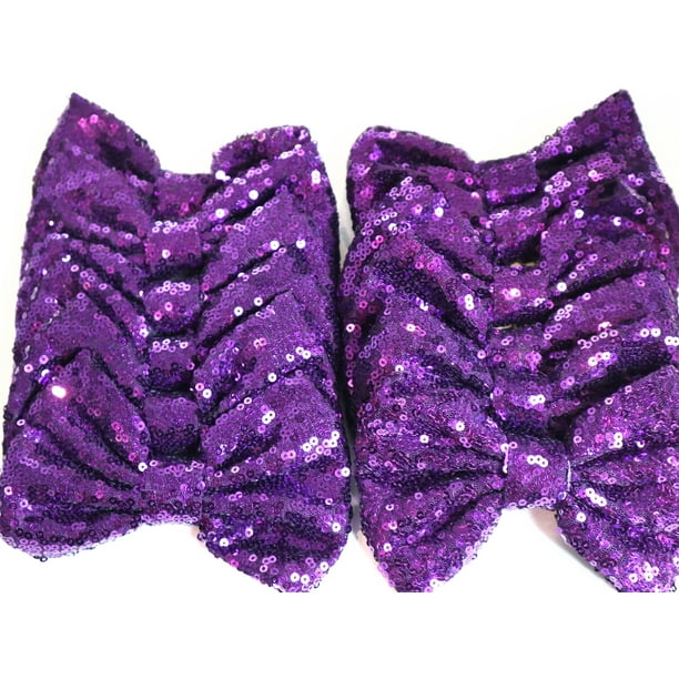 Set of 12 Purple Sequin Bows 5 Inches Large Glitter Bows Wholesale Bows
