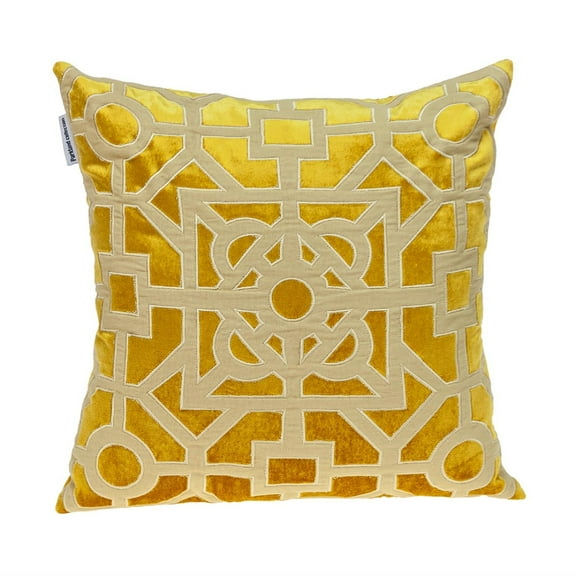 Nassau Collection Geometric Lattice Velvet Throw Pillow - 18" - Yellow and Beige