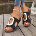 thumbnail image 4 of Rokment Women's Orthopedic Platform Wedge Slip on Sandals Trendy Casual Leather Metallic Chunky Mid Heel Dress Slides Comfortable Walking Slippers for Beach Summer Black Size 6, 4 of 7