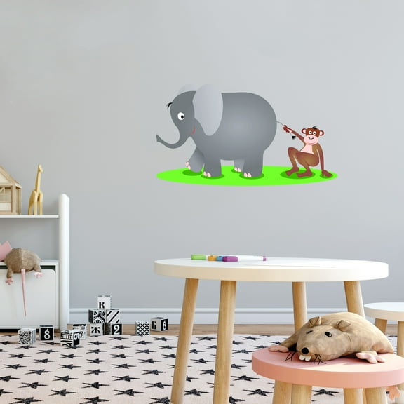Vinyl Wall Sticker Decal Art - Cute Elephant and Monkey Friends- Kid's Room, Nursery or Playroom Perfect Decoration-Easy peel and Stick-Size :30" x 18"