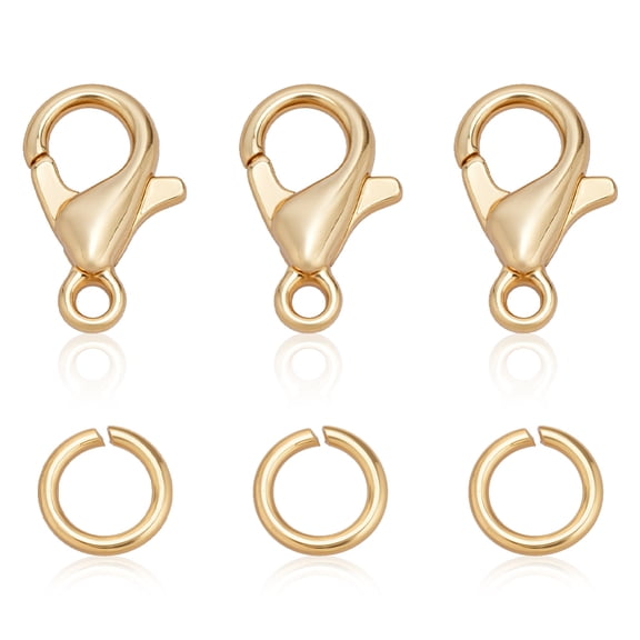 100Pcs 14K Gold Lobster Claw Clasps with 200Pcs 304 Stainless Steel Open Jump Rings Jewelry Making Findings Kits Connector Clasp