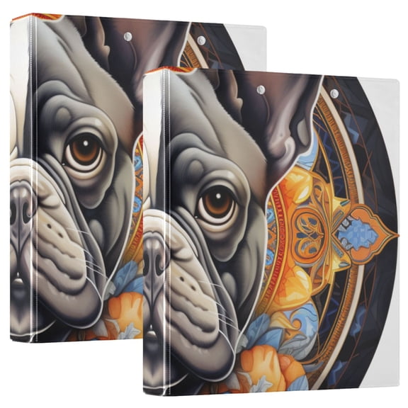 Dog Flowers Circle 3 Ring Binders 1.5 inch Hardcover File Folders with Interior Pockets A4 Size Organizer for School Office Hospital Set of 2
