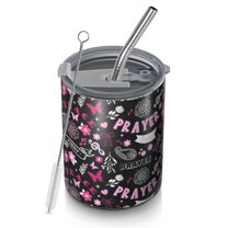 12oz Coffee Tumblers Black Breast Cancer Stainless Steel Vacuum Insulated Travel Tumbler Coffee Cups Mug with Lid and Straw with Cleaning Brush for Cold & Hot Drinks