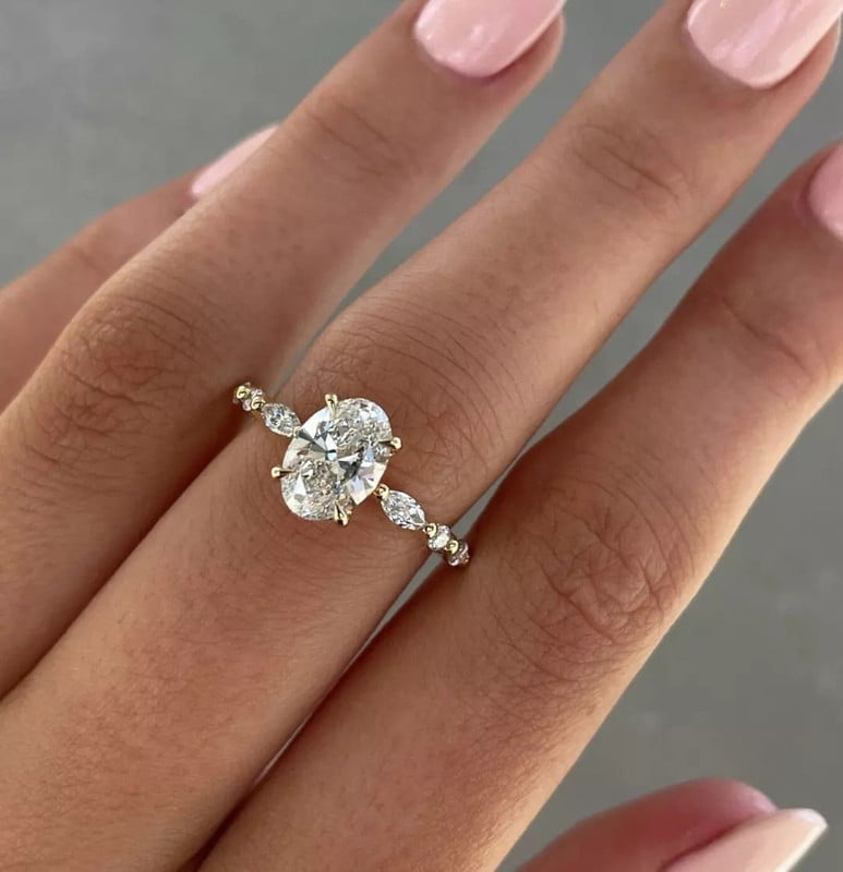 solitaire jewels 1.5CT Oval Moissanite Hidden Halo Engagement Ring For Women, 10K Yellow Gold