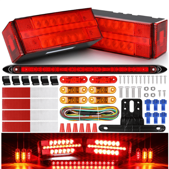 LED Submersible Rectangular Trailer Tail Light Kit, Super Bright Brake Stop Turn Reverse Side Marker Tail License Lights Sealed for Utility Trailer Boat Truck Marine Over 80 Inch