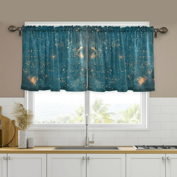 Yayeee Kitchen Curtains Set of 2 Light Filtering 57"x24" Over Sink Window Panels, Star Map