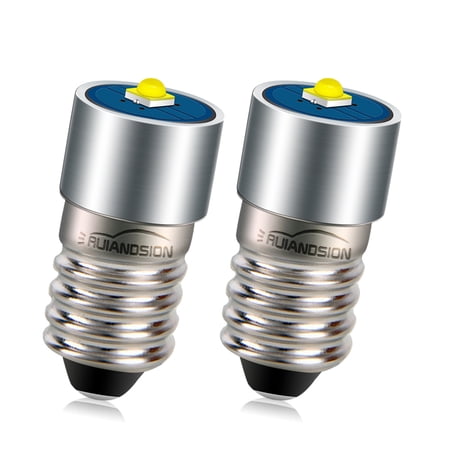 Ruiandsion E10 LED Bulb 3-18V White Flashlight Replacement Bulb,Screw-in LED for Ryobi Torchlight & Lanterns,Negative Earth 2pcs