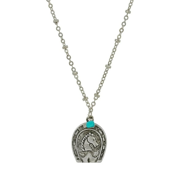 1928 Jewelry Southwest Turquoise Bead Horseshoe & Horse Pendant Necklace For Women 16"   3" Extender