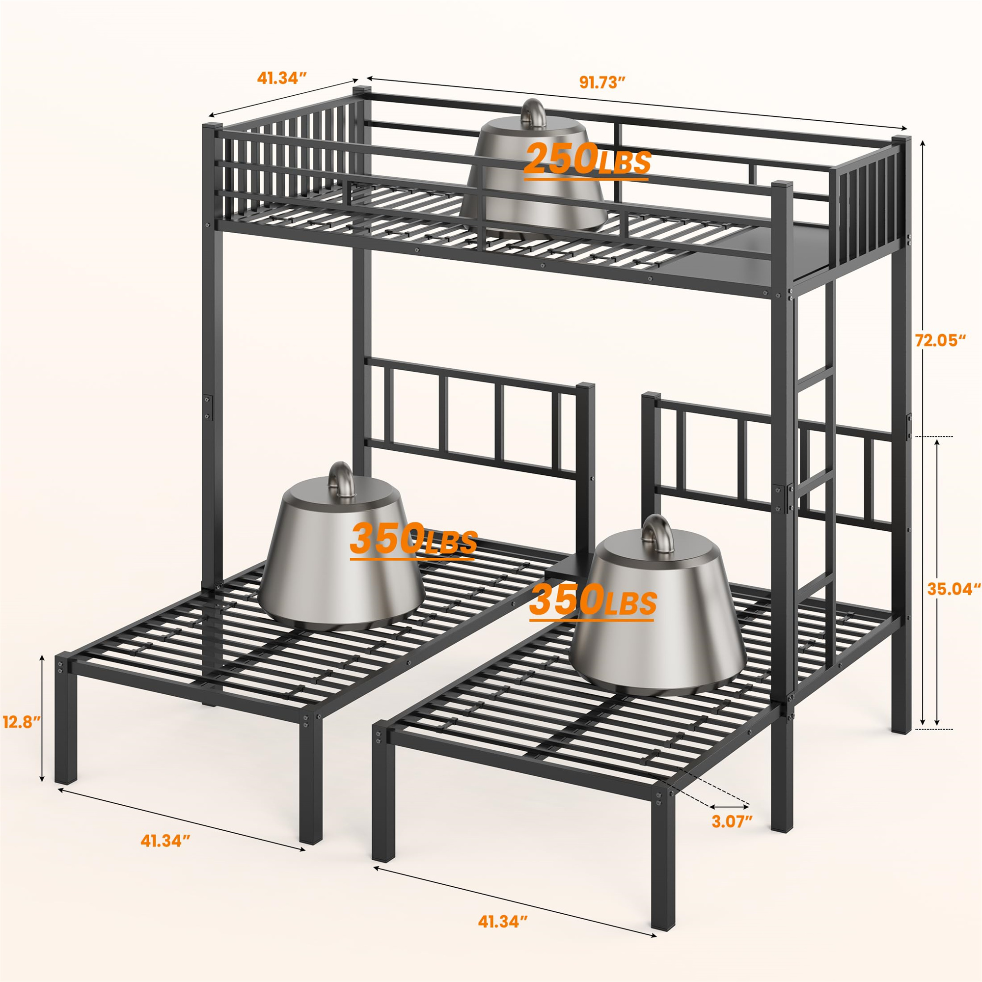 Aukfa Metal Triple Bunk Bed, Convertible to 3 Twin Bed for Kids Teens, Twin over Twin & Twin, Black
