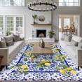 thumbnail image 3 of Lemon Flower Large Area Rugs 8x10 ft Summer Lemon Blue Floral Texture Washable Rug Non Slip Indoor Carpet Absorbent Floor Mat for Living Room Bedroom Dining Room, 3 of 9
