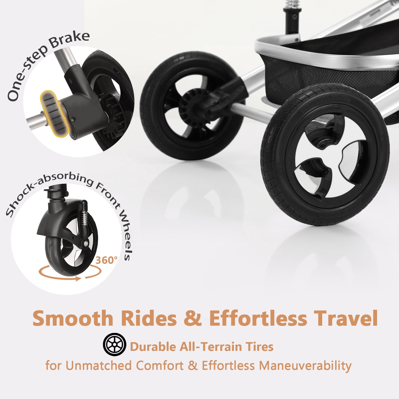 LINLUX 2 in 1 Baby Stroller w/ Diaper Bag & Big Wheel, Infant Pushchair, 23 Pounds,  Black