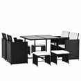 thumbnail image 1 of Outsunny 9 Pieces Wicker Patio Dining Set Outdoor Furniture Set with Removable Cushions, Glass Top Dining Table, Ottomans, PE Rattan Conversation Set for Garden Poolside, Cream, 1 of 10