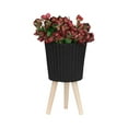 thumbnail image 4 of S/2 10/12" Ridged Planter W/ Wood Legs,Black (Kd),Black Polyresin Garden Outdoor Garden Supplies Garden Pots Planters, 4 of 8