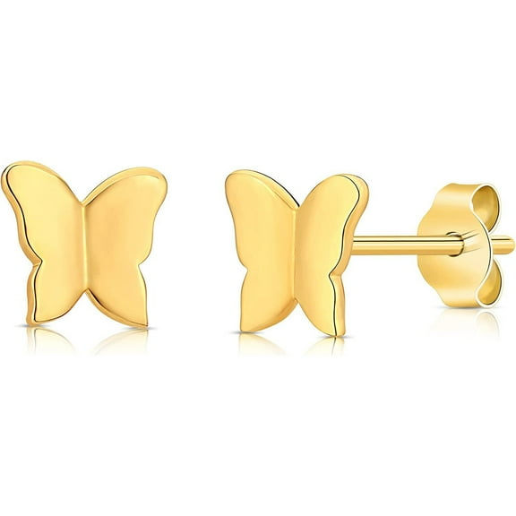 14k Solid Gold Small Polished Butterfly Stud Earrings, Dainty Earrings for Women